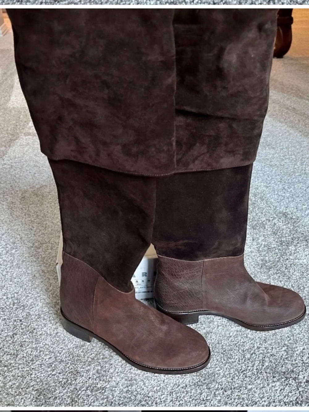 Marni Archival Y2K Chocolate Brown Suede Leather Fold Over Tall Boots 38 - Picture 7 of 10